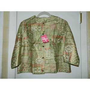 NWTs JOHN WOLF COTTONS Green Red Gold Tone Button Down Top Size 38